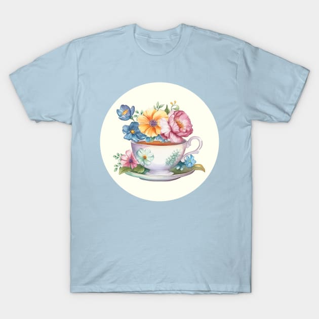 Whimsical Teacup With Flowers T-Shirt by get2create